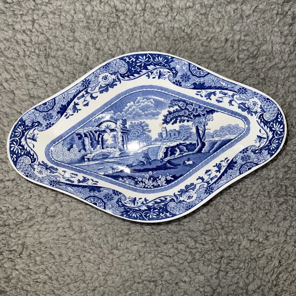 VTG Spode Italian Blue/White Diamond Hors D'oeuvres Bonbon Pickle Dish 9